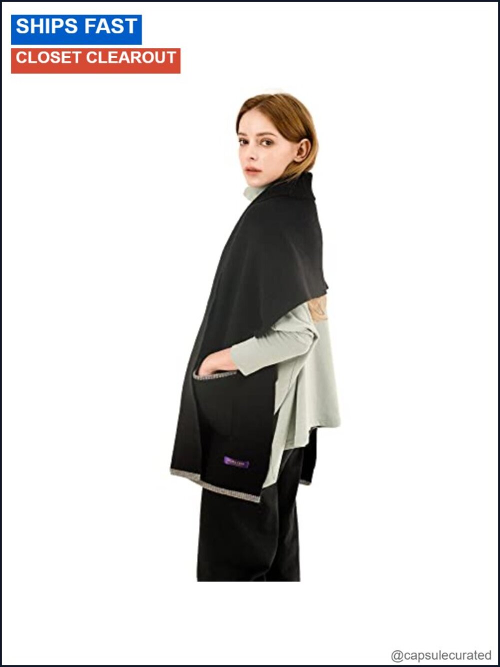 Wool Blend Shawl Wrap with Pockets, Luxurious Knit Cardigan, Winter Scarf for